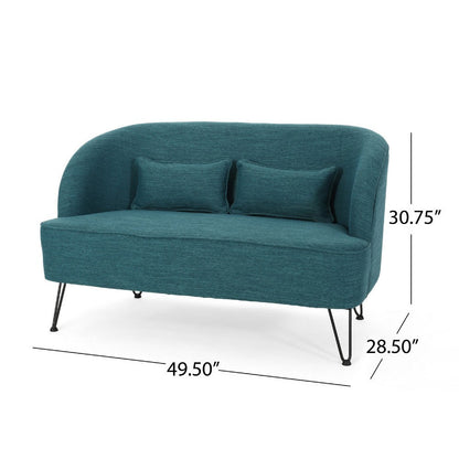 Lisa Loveseat with 2 Lumbar Pillows, Hairpin Legs, Teal Blue 50 Inch