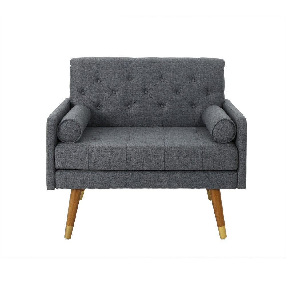 Javie Club Accent Chair, Splayed Rubberwood Legs, Button Tufted Gray