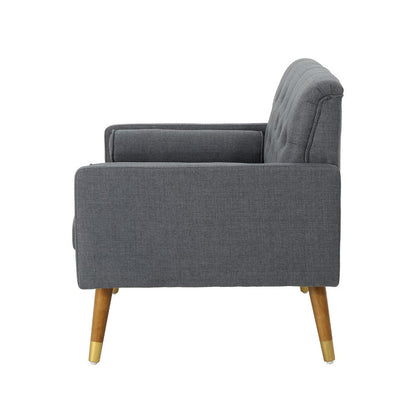 Javie Club Accent Chair, Splayed Rubberwood Legs, Button Tufted Gray