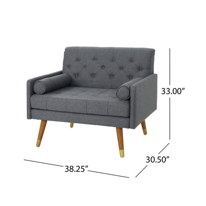 Javie Club Accent Chair, Splayed Rubberwood Legs, Button Tufted Gray
