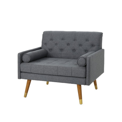 Javie Club Accent Chair, Splayed Rubberwood Legs, Button Tufted Gray