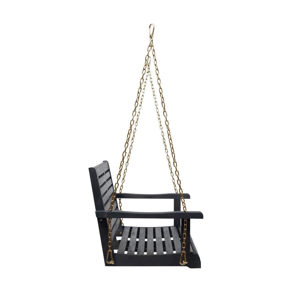 Mania Porch Swing Bench with Hanging Chain, Slatted Gray Acacia Wood