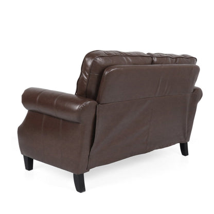Zika Loveseat, Nailhead Trim Dark Brown Faux Leather, 59 Inch