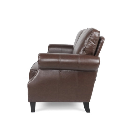 Zika Loveseat, Nailhead Trim Dark Brown Faux Leather, 59 Inch