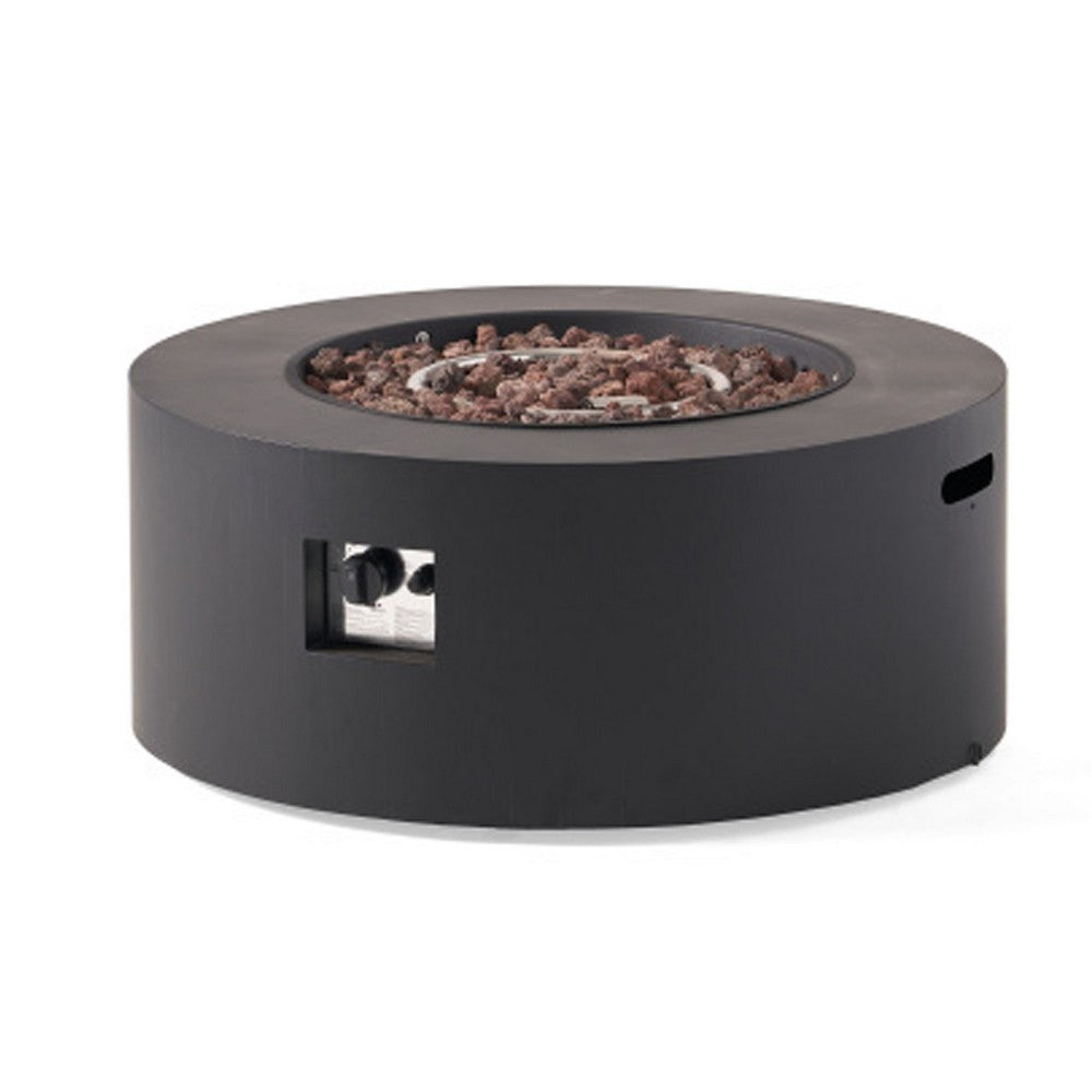 Outdoor Fire Pit, 40,000 BTUs Cutout Handles, Round Dark Gray Iron