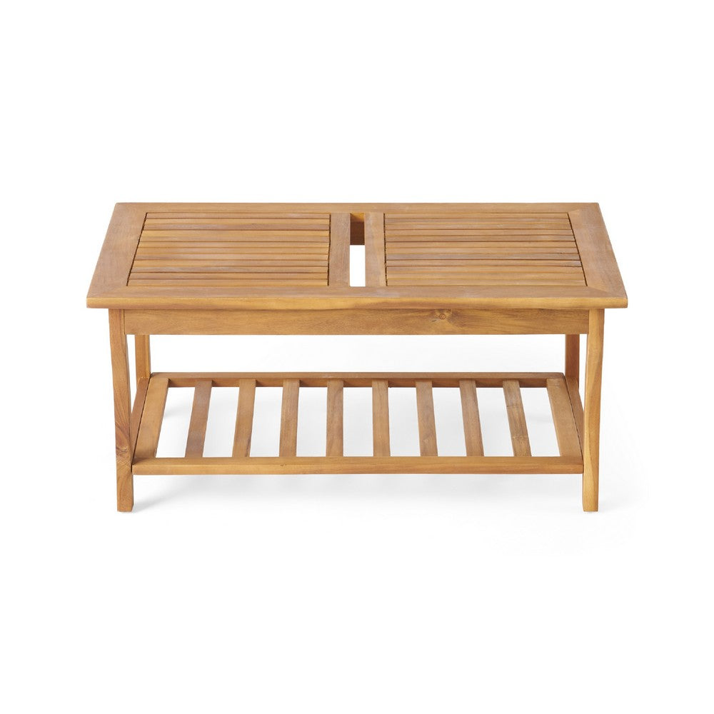 3pc Outdoor Club Chair Set w Coffee Table, Brown Wood Slatted Design