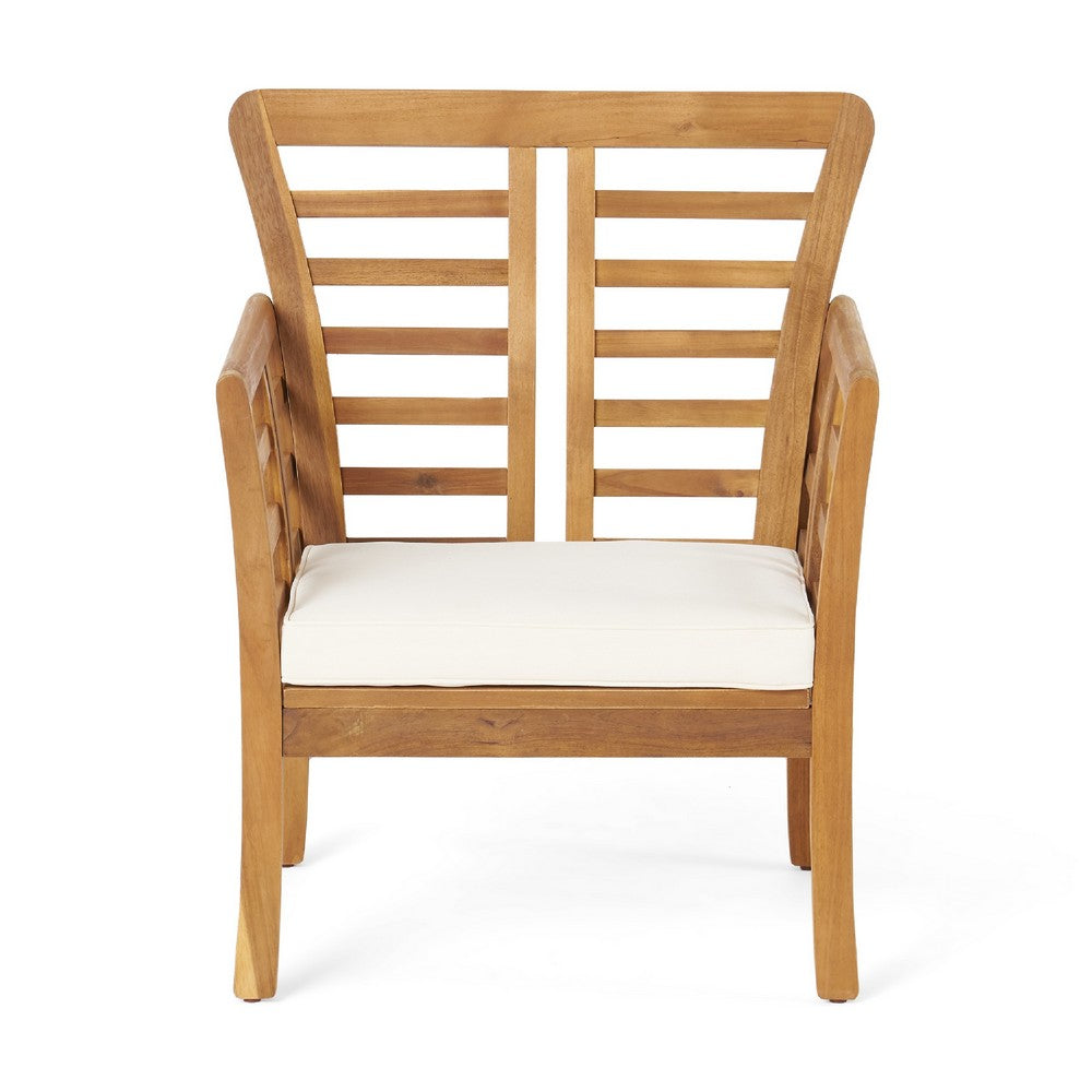 3pc Outdoor Club Chair Set w Coffee Table, Brown Wood Slatted Design