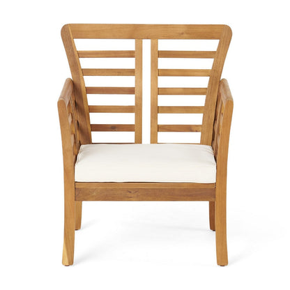 3pc Outdoor Club Chair Set w Coffee Table, Brown Wood Slatted Design