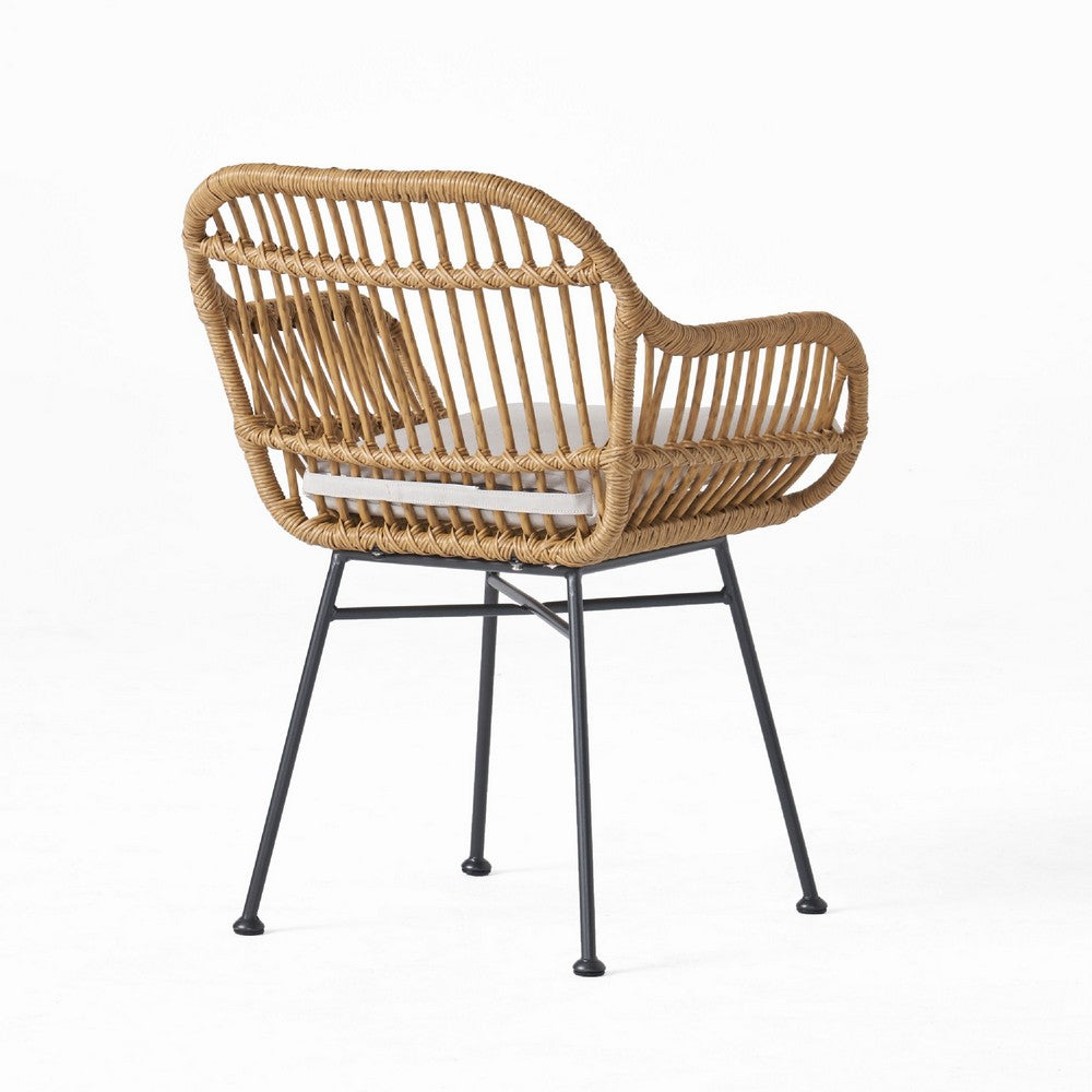 Tee Outdoor Accent Chair, Brown Rattan Seat and Back, Black Metal