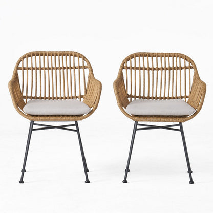 Tee Outdoor Accent Chair, Brown Rattan Seat and Back, Black Metal