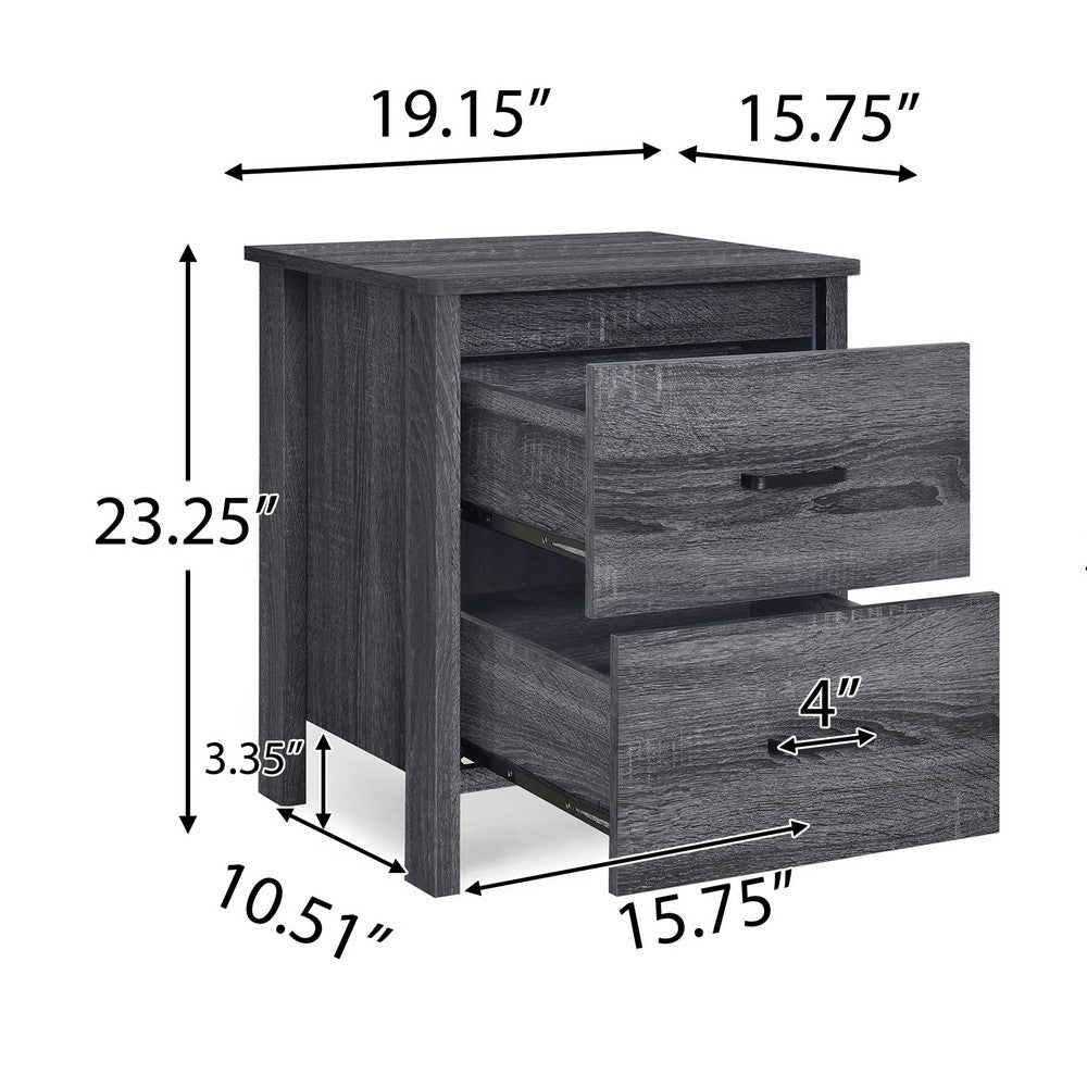 Nightstand Dresser, 2 Storage Drawers, 23 Inch, Modern Dark Gray