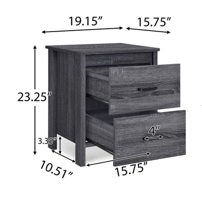 Nightstand Dresser, 2 Storage Drawers, 23 Inch, Modern Dark Gray