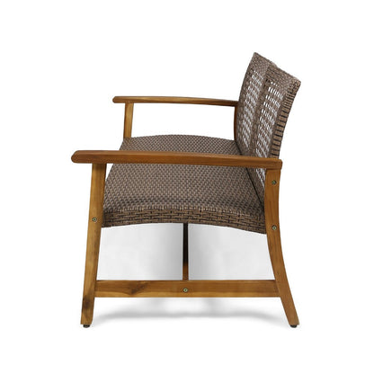 Bops Outdoor Loveseat, Natural Brown Acacia Wood, 52 Inch, Gray Wicker
