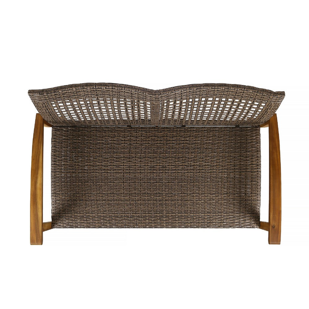Bops Outdoor Loveseat, Natural Brown Acacia Wood, 52 Inch, Gray Wicker