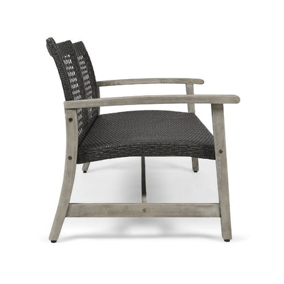 Bops Outdoor Loveseat, Rustic Acacia Wood Frame, 52 Inch, Gray Wicker