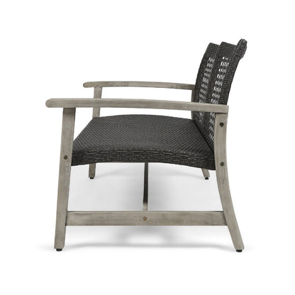 Bops Outdoor Loveseat, Rustic Acacia Wood Frame, 52 Inch, Gray Wicker