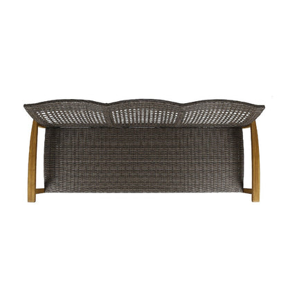 Bops Outdoor Sofa, Brown Acacia Wood Frame, 76 Inch, Gray Wicker
