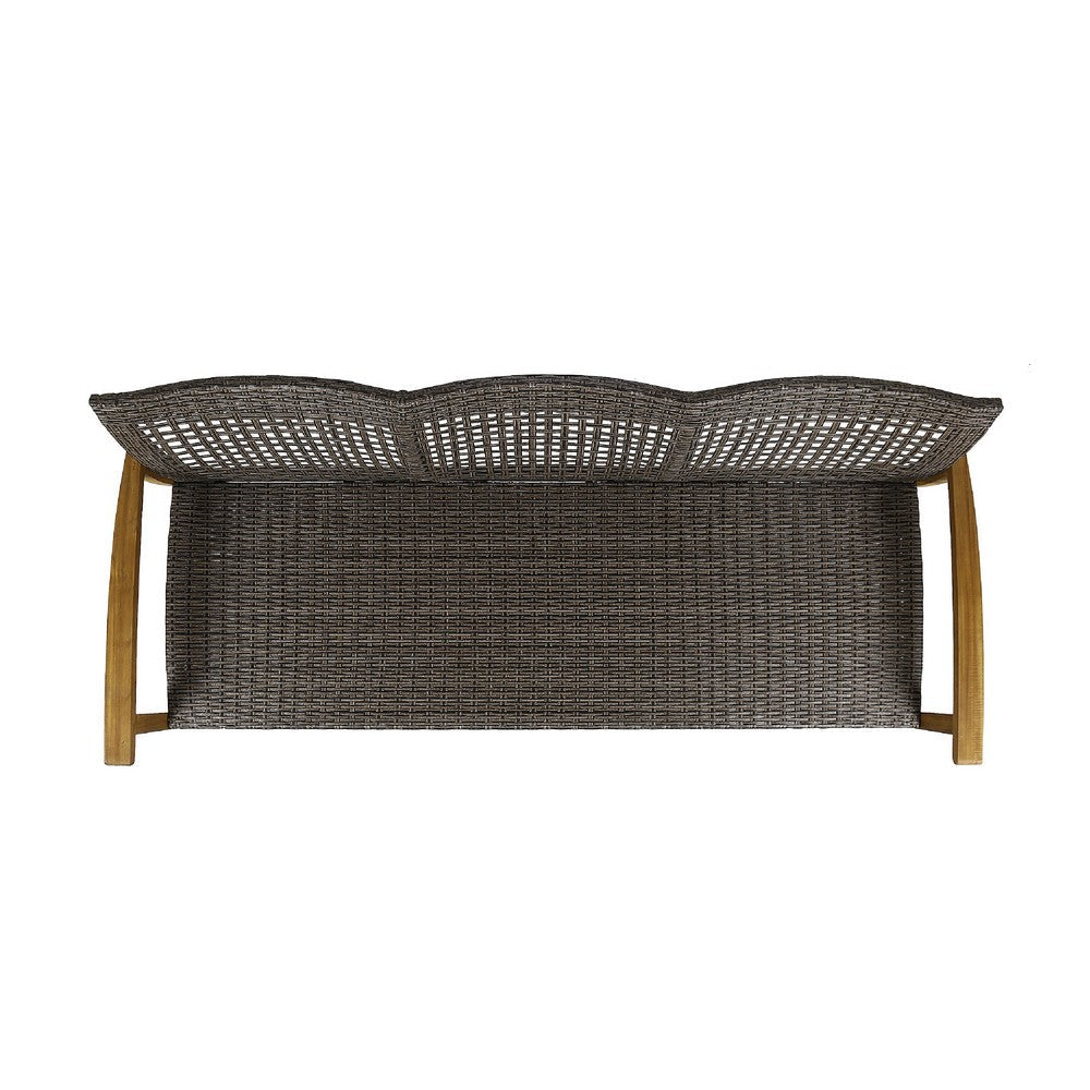 Bops Outdoor Sofa, Brown Acacia Wood Frame, 76 Inch, Gray Wicker
