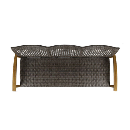Bops Outdoor Sofa, Brown Acacia Wood Frame, 76 Inch, Gray Wicker