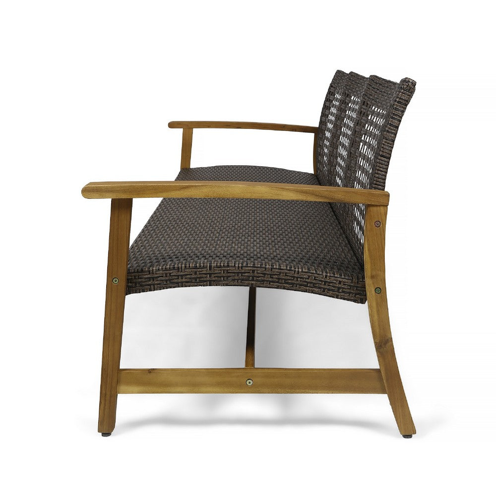 Bops Outdoor Sofa, Brown Acacia Wood Frame, 76 Inch, Gray Wicker