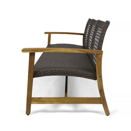 Bops Outdoor Sofa, Brown Acacia Wood Frame, 76 Inch, Gray Wicker