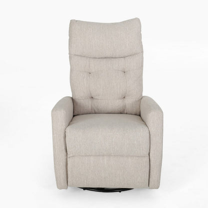 Manual Recliner Chair, Glider and Swivel Mechanism, Beige Fabric