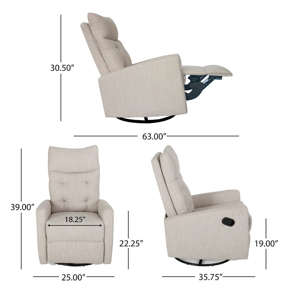 Manual Recliner Chair, Glider and Swivel Mechanism, Beige Fabric