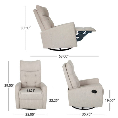 Manual Recliner Chair, Glider and Swivel Mechanism, Beige Fabric