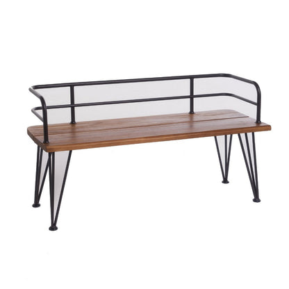 Zoe Outdoor Bench, Industrial Metal Frame, 48 Inch Brown Acacia Wood