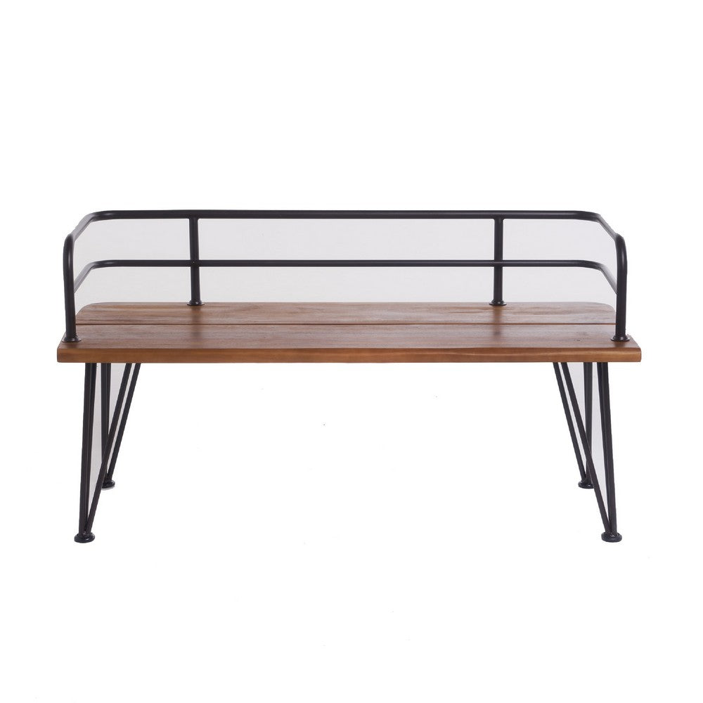 Zoe Outdoor Bench, Industrial Metal Frame, 48 Inch Brown Acacia Wood