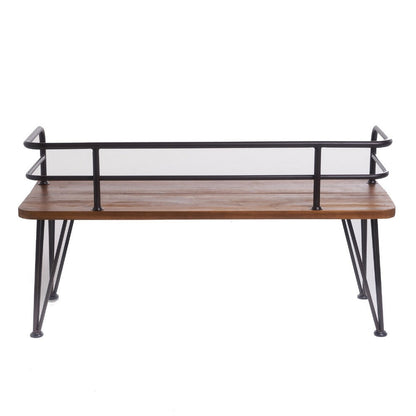 Zoe Outdoor Bench, Industrial Metal Frame, 48 Inch Brown Acacia Wood