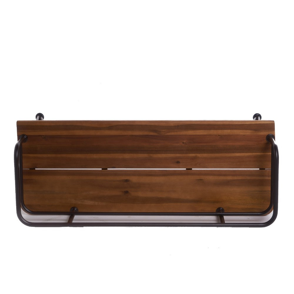 Zoe Outdoor Bench, Industrial Metal Frame, 48 Inch Brown Acacia Wood