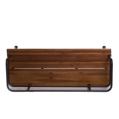 Zoe Outdoor Bench, Industrial Metal Frame, 48 Inch Brown Acacia Wood