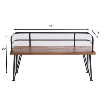 Zoe Outdoor Bench, Industrial Metal Frame, 48 Inch Brown Acacia Wood