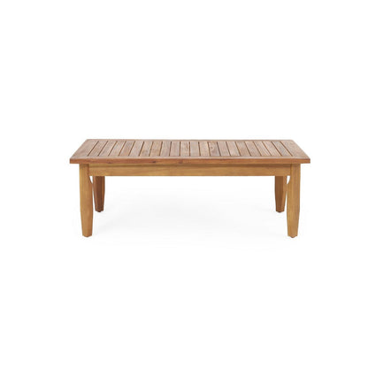 Gail Outdoor Ottoman and Coffee Table Set, Brown Acacia Wood, Gray