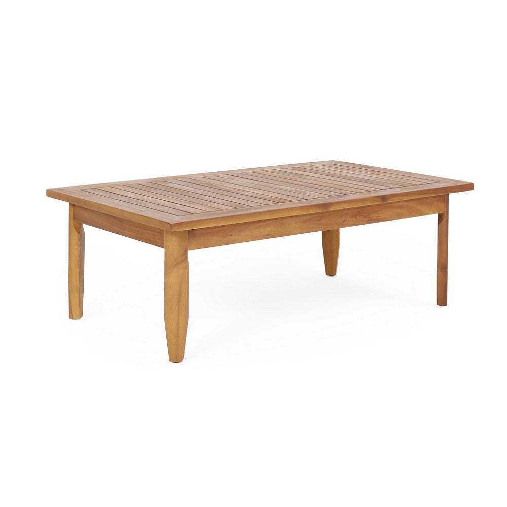 Gail Outdoor Ottoman and Coffee Table Set, Brown Acacia Wood, Gray
