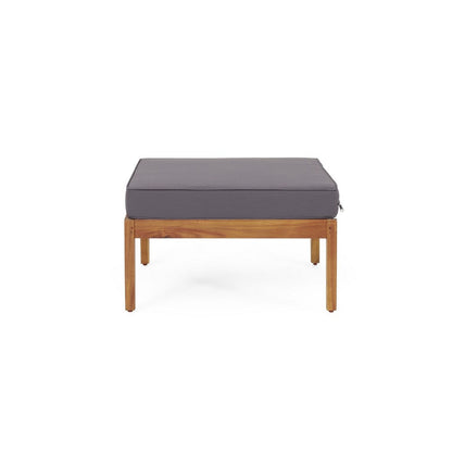 Gail Outdoor Ottoman and Coffee Table Set, Brown Acacia Wood, Gray