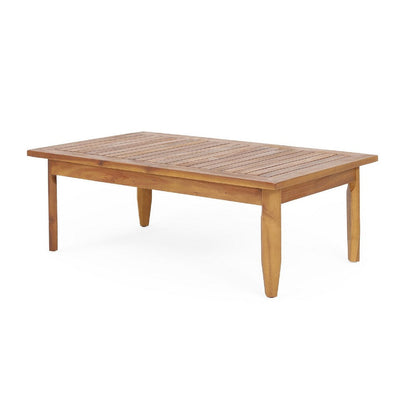 Gail Outdoor Ottoman and Coffee Table Set, Brown Acacia Wood, Gray