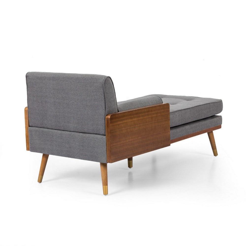 Javie Chaise Lounger, Splayed Rubberwood Legs, Button Tufted Gray