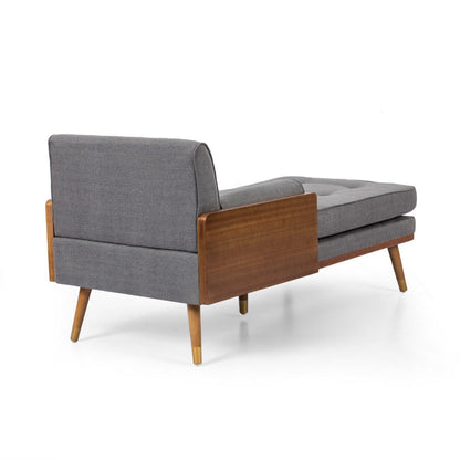 Javie Chaise Lounger, Splayed Rubberwood Legs, Button Tufted Gray
