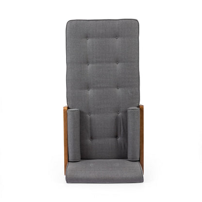 Javie Chaise Lounger, Splayed Rubberwood Legs, Button Tufted Gray