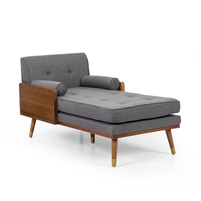 Javie Chaise Lounger, Splayed Rubberwood Legs, Button Tufted Gray