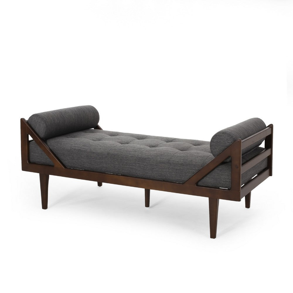 Henry Chaise Lounger, 2 Rolled Bolster Pillows, Charcoal Waffle Stitch
