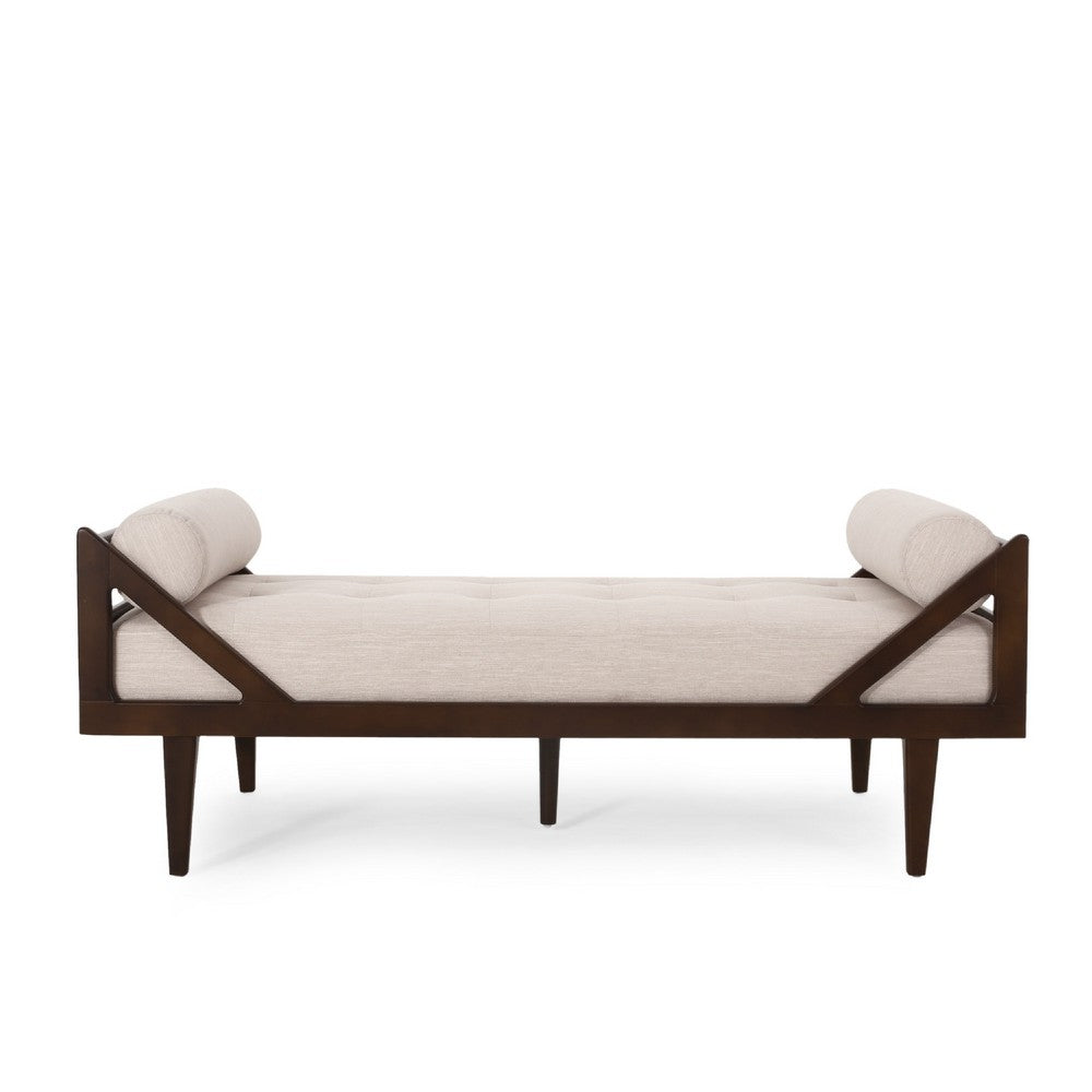 Henry Chaise Lounger with 2 Rolled Bolster Pillows Beige Waffle Stitch