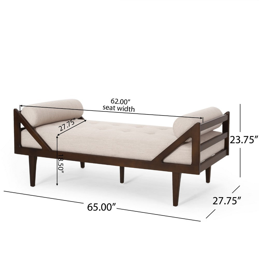 Henry Chaise Lounger with 2 Rolled Bolster Pillows Beige Waffle Stitch