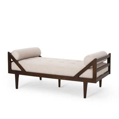 Henry Chaise Lounger with 2 Rolled Bolster Pillows Beige Waffle Stitch