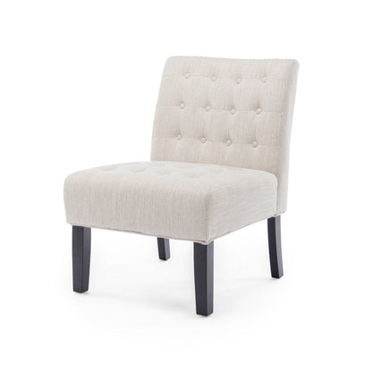 Janine Accent Chair Set of 2, Beige Button Tufted Waffle Stitch Fabric