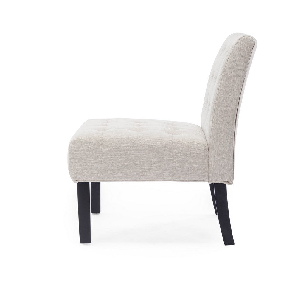 Janine Accent Chair Set of 2, Beige Button Tufted Waffle Stitch Fabric