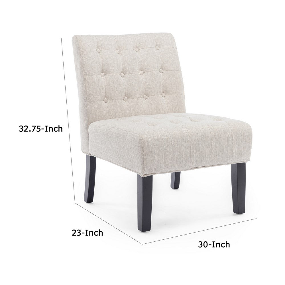 Janine Accent Chair Set of 2, Beige Button Tufted Waffle Stitch Fabric