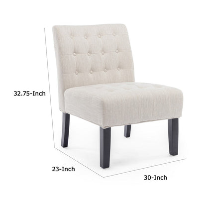 Janine Accent Chair Set of 2, Beige Button Tufted Waffle Stitch Fabric